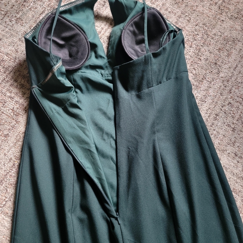 Amsale Hunter Green Halter Neck Mermaid Gown Bridesmaid Maxi Dress High Slit 6 - Picture 12 of 14